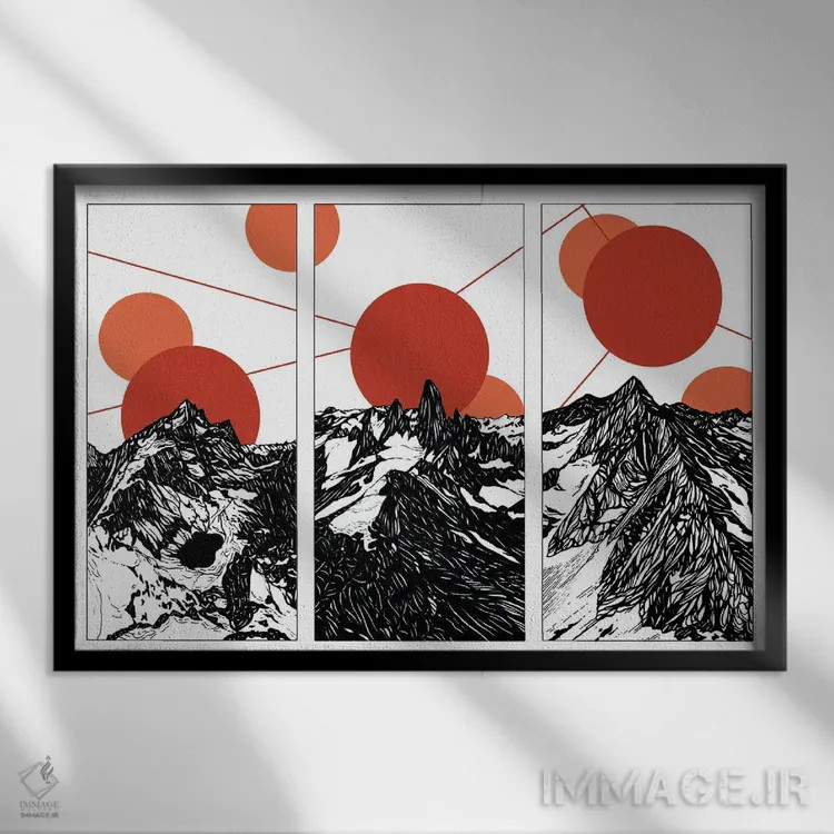 تابلو انتزاعی سه خورشید درخت اثر کورالی هوئن - نمای قابدار مشکی