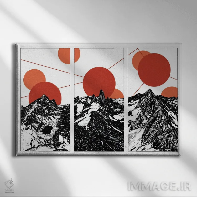 تابلو انتزاعی سه خورشید درخت اثر کورالی هوئن - نمای روبهرو روی دیوار