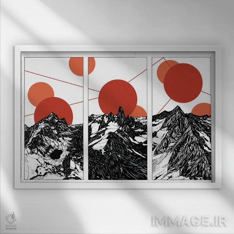 تابلو انتزاعی سه خورشید درخت اثر کورالی هوئن - نمای قابدار سفید