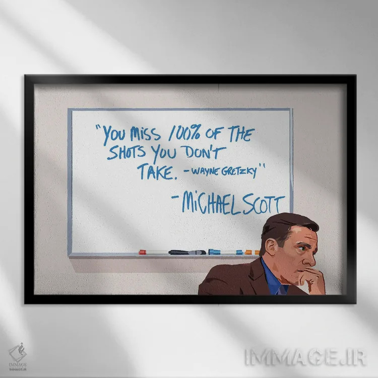 تابلو دکوراتیو تصویرسازی مایکل اسکات وین گرتزکی اثر هالی ون ویک - نمای قابدار مشکی