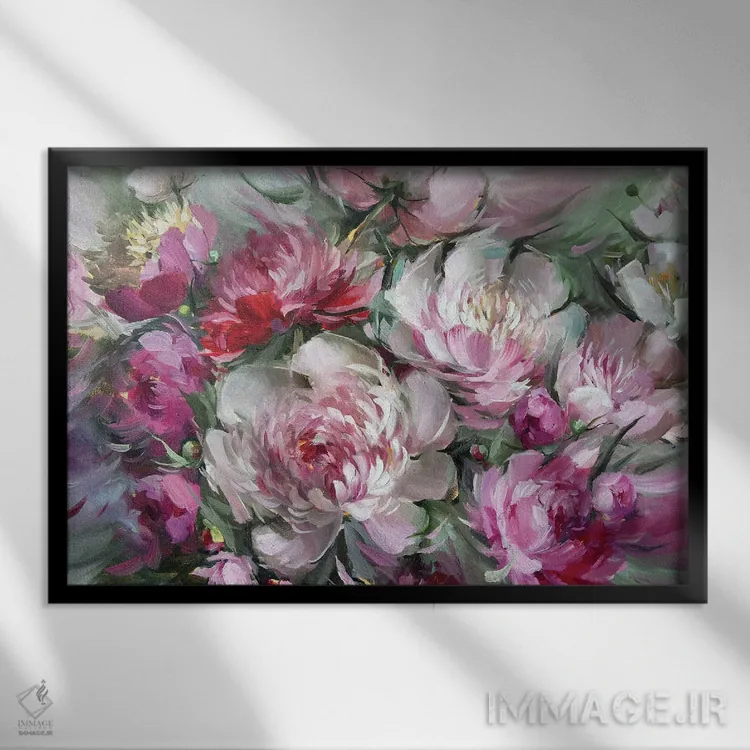 تابلو دکوراتیو صدتومانی های صورتی III اثر مارینا هریهورنکو - نمای قابدار مشکی