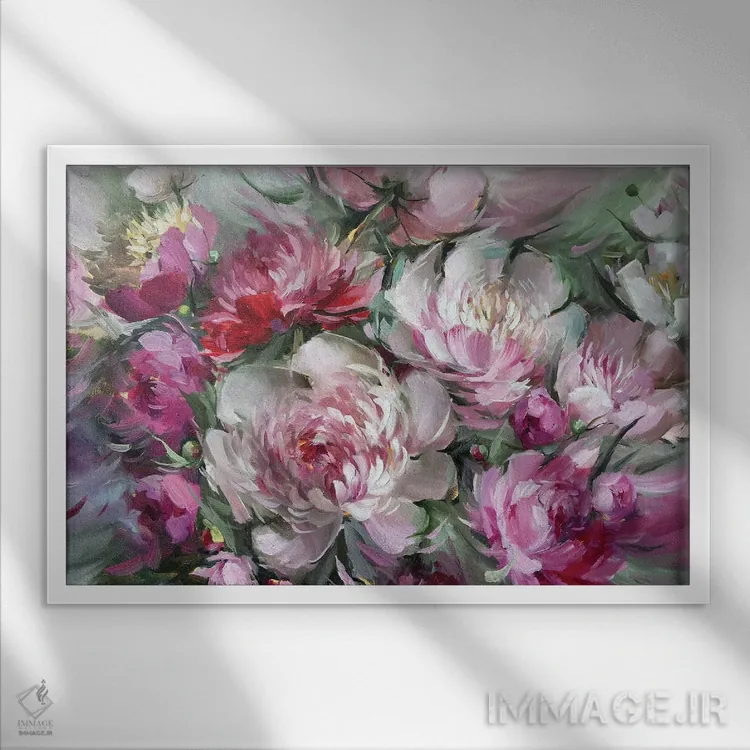 تابلو دکوراتیو صدتومانی های صورتی III اثر مارینا هریهورنکو - نمای قابدار سفید