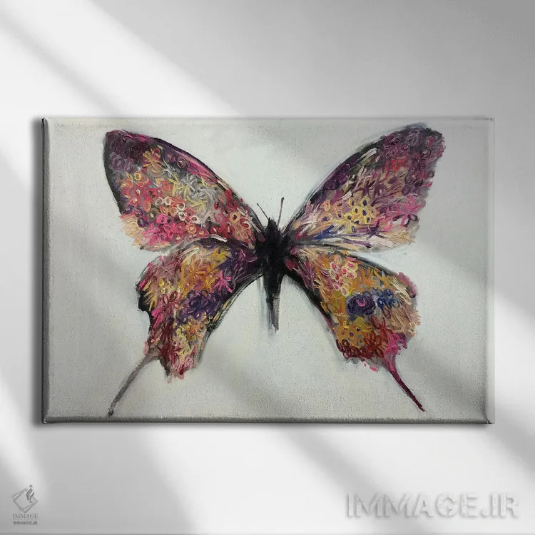 تابلو دکوراتیو گل در پروانه اثر جونگ-هیون پارک - نمای روبهرو روی دیوار