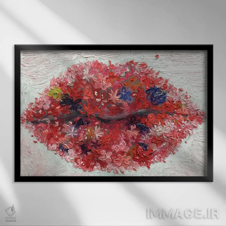 تابلو دکوراتیو گل در لب ها اثر جونگ-هیون پارک - نمای قابدار مشکی
