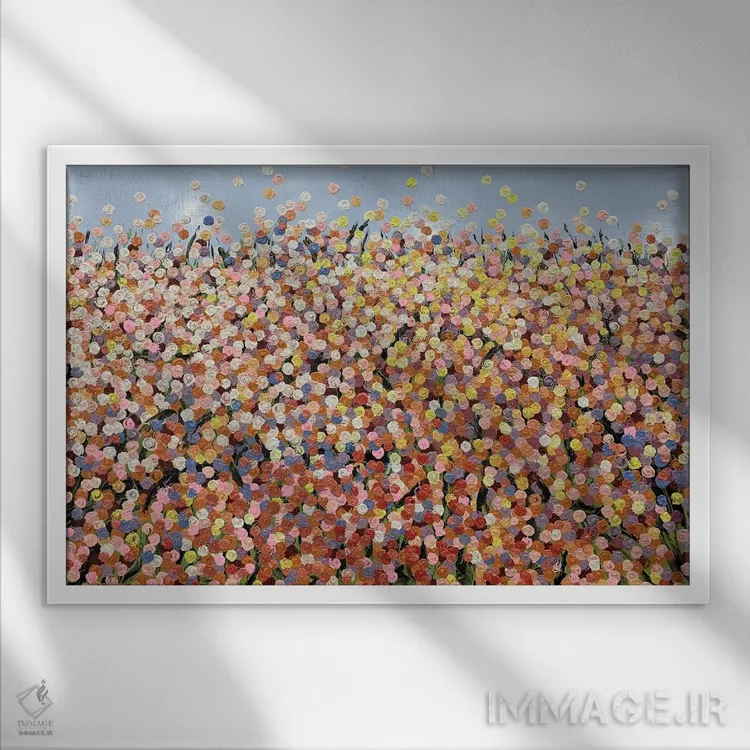 تابلو انتزاعی سری رز ۳-۰۴۴ اثر جونگ-هیون پارک - نمای قابدار سفید