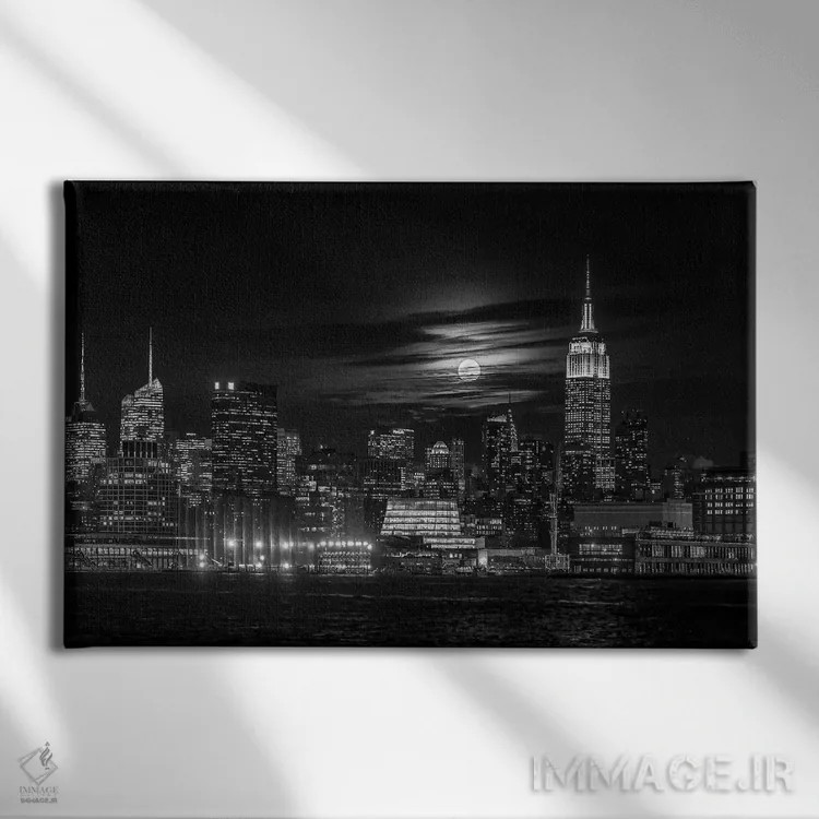 تابلو دکوراتیو منهتن در شب اثر هوا ژو - نمای روبهرو روی دیوار