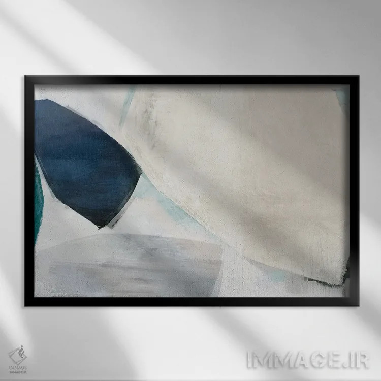 تابلو مینیمال اشکال لکه های آبی دو اثر هیزل جی - نمای قابدار مشکی