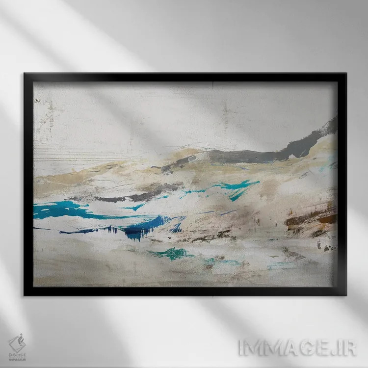 تابلو مینیمال صخره آبی یک اثر ایان سی - نمای قابدار مشکی