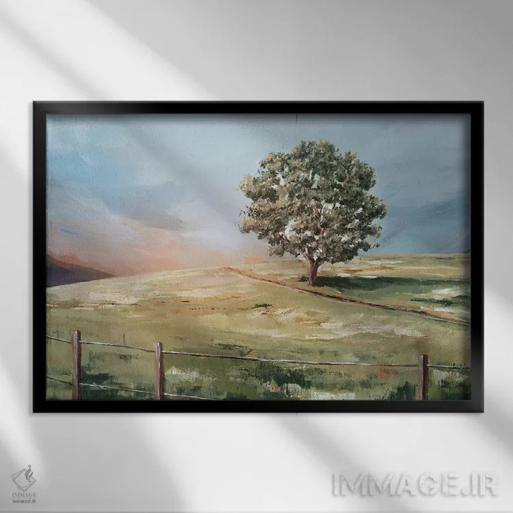 تابلو دکوراتیو درخت غروب اثر ایان سی - نمای قابدار مشکی