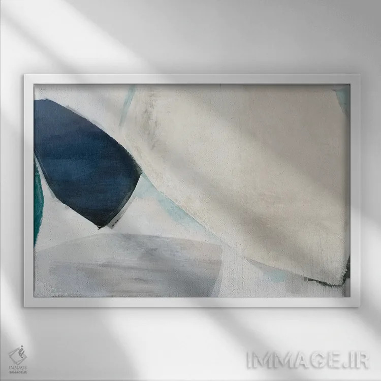 تابلو مینیمال اشکال لکه های آبی دو اثر هیزل جی - نمای قابدار سفید