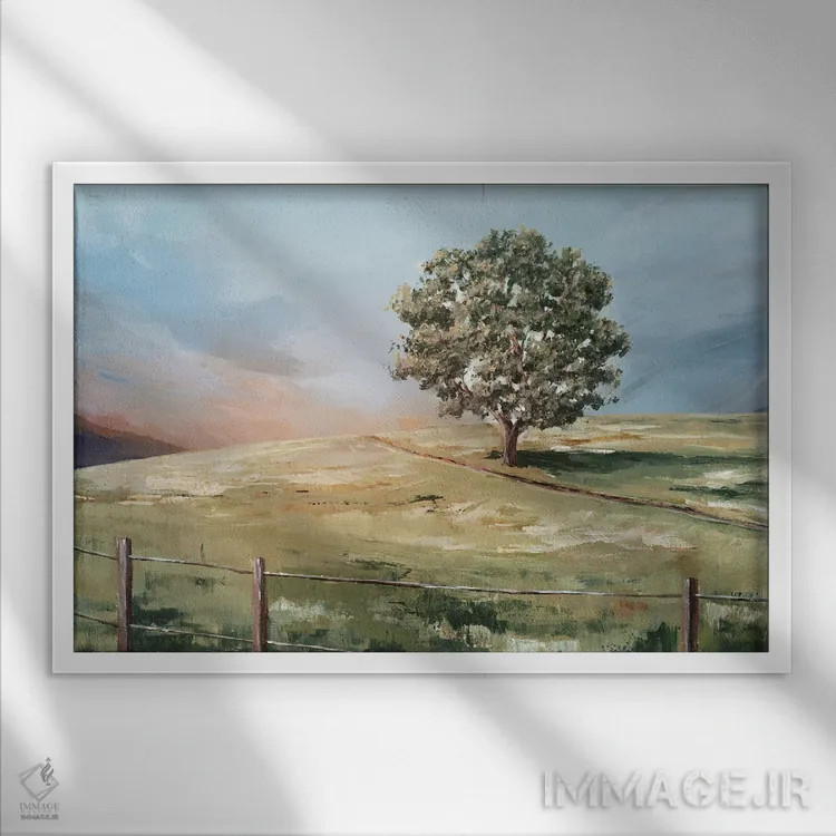 تابلو دکوراتیو درخت غروب اثر ایان سی - نمای قابدار سفید