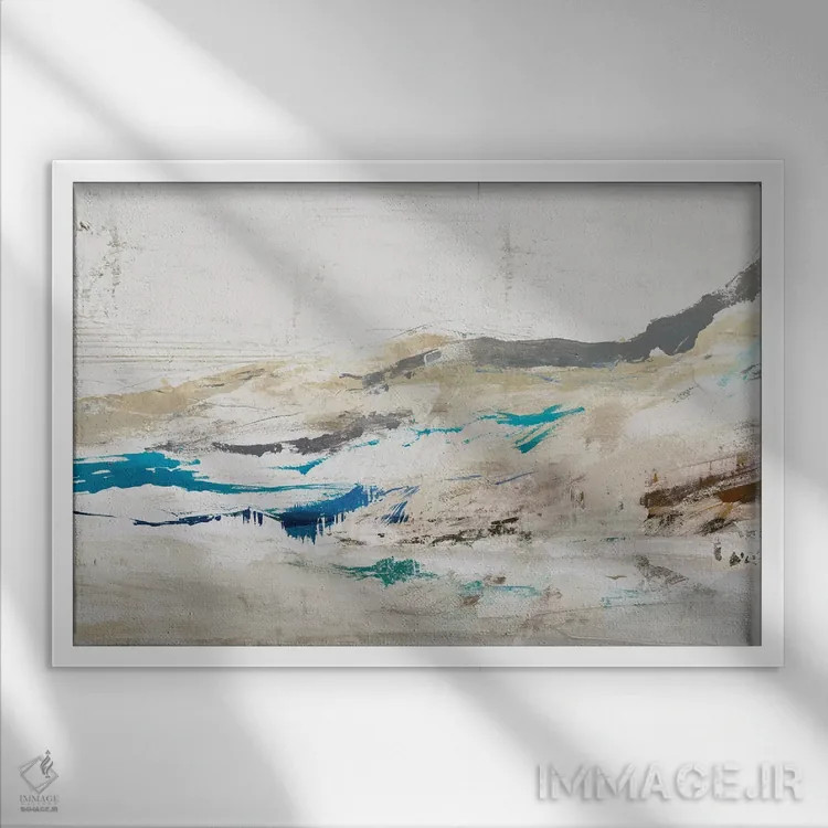 تابلو مینیمال صخره آبی یک اثر ایان سی - نمای قابدار سفید