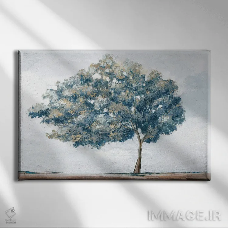 تابلو دکوراتیو درخت آبی طلایی اثر ایان سی - نمای روبهرو روی دیوار
