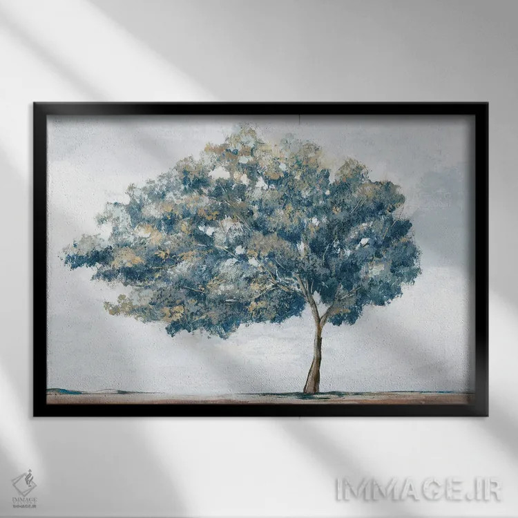تابلو دکوراتیو درخت آبی طلایی اثر ایان سی - نمای قابدار مشکی