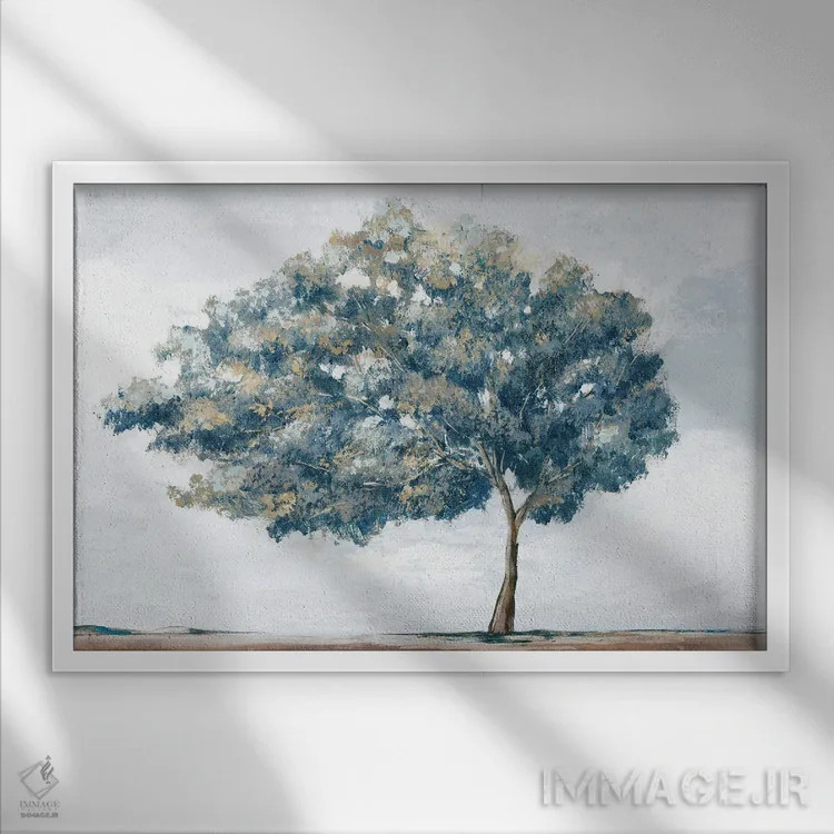تابلو دکوراتیو درخت آبی طلایی اثر ایان سی - نمای قابدار سفید