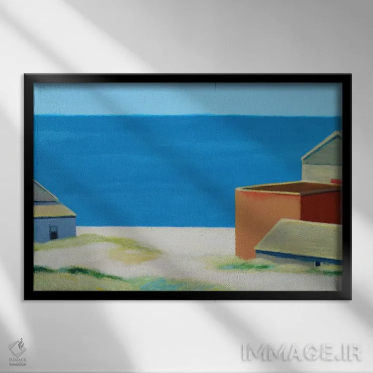 تابلو دکوراتیو خانه های کنار اقیانوس اثر ایوا باکلانه - نمای قابدار مشکی