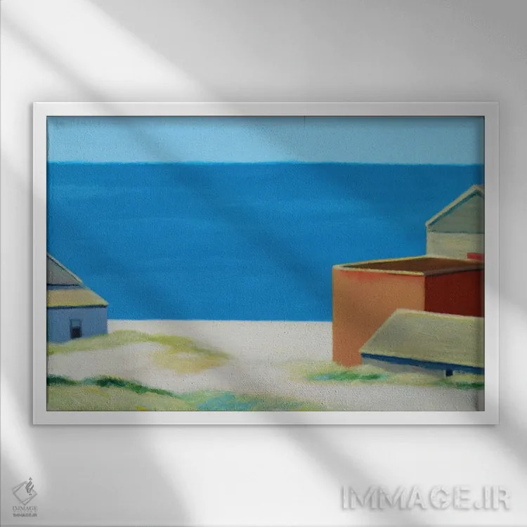 تابلو دکوراتیو خانه های کنار اقیانوس اثر ایوا باکلانه - نمای قابدار سفید