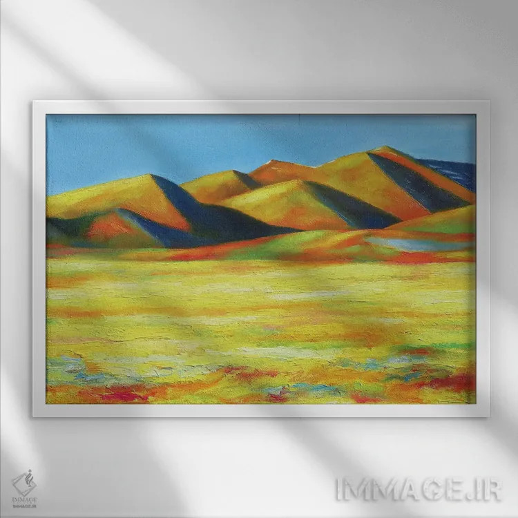 تابلو دکوراتیو دامنه های کوه دوردست اثر ایوا باکلانه - نمای قابدار سفید