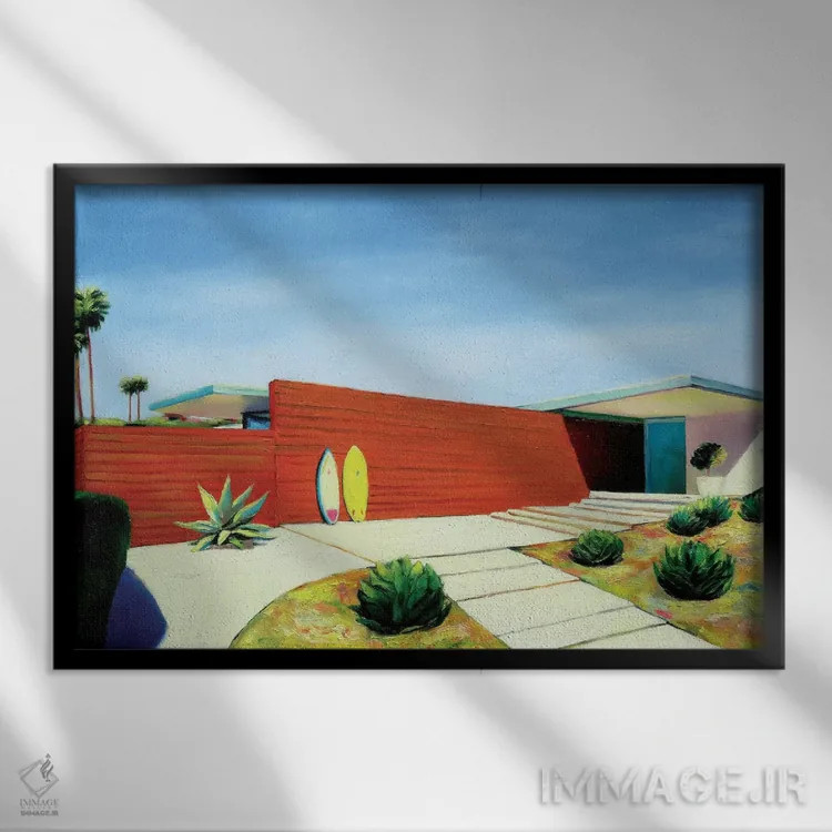 تابلو مدرن خانه کنار اقیانوس اثر ایوا باکلانه - نمای قابدار مشکی