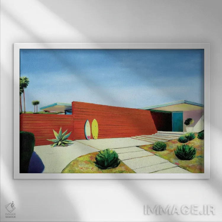 تابلو مدرن خانه کنار اقیانوس اثر ایوا باکلانه - نمای قابدار سفید