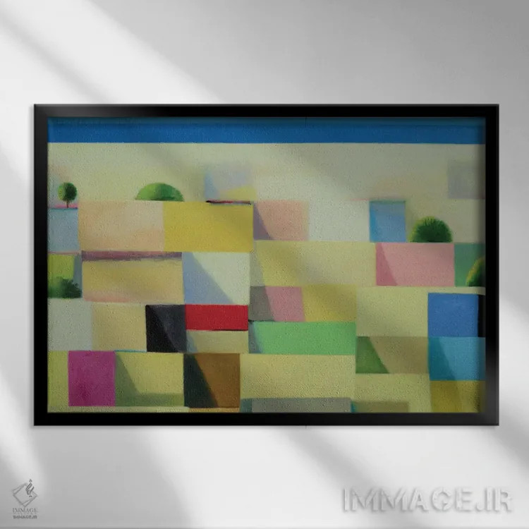 تابلو انتزاعی ساحل آفتابی اثر ایوا باکلانه - نمای قابدار مشکی