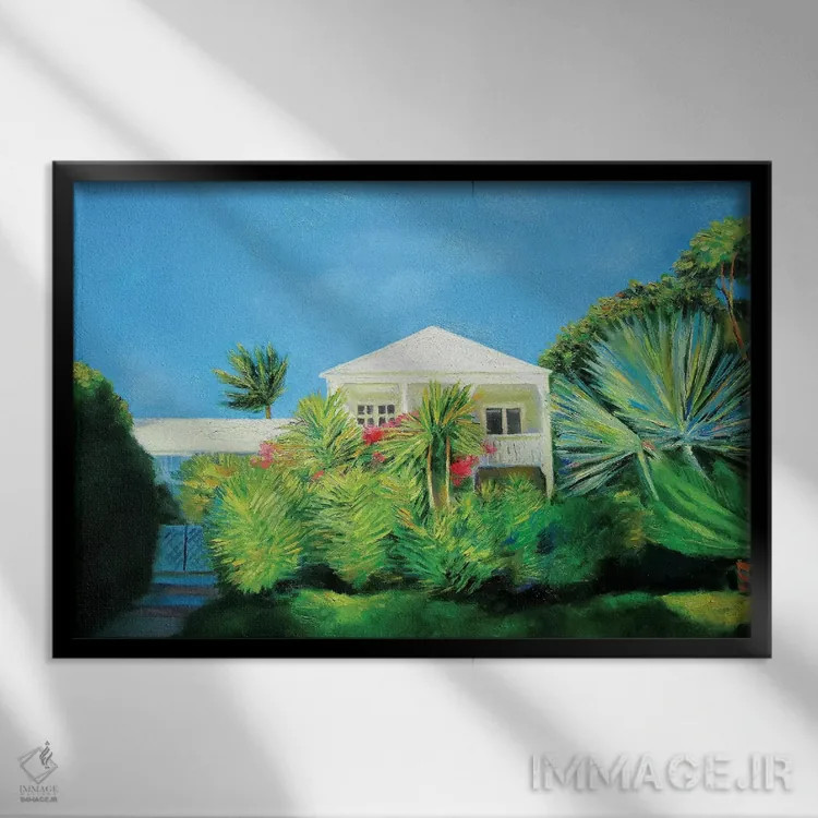 تابلو دکوراتیو ویلای سفید اثر ایوا باکلانه - نمای قابدار مشکی