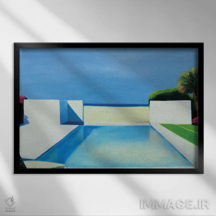 تابلو مدرن استخر کنار ساحل اثر ایوا باکلانه - نمای قابدار مشکی