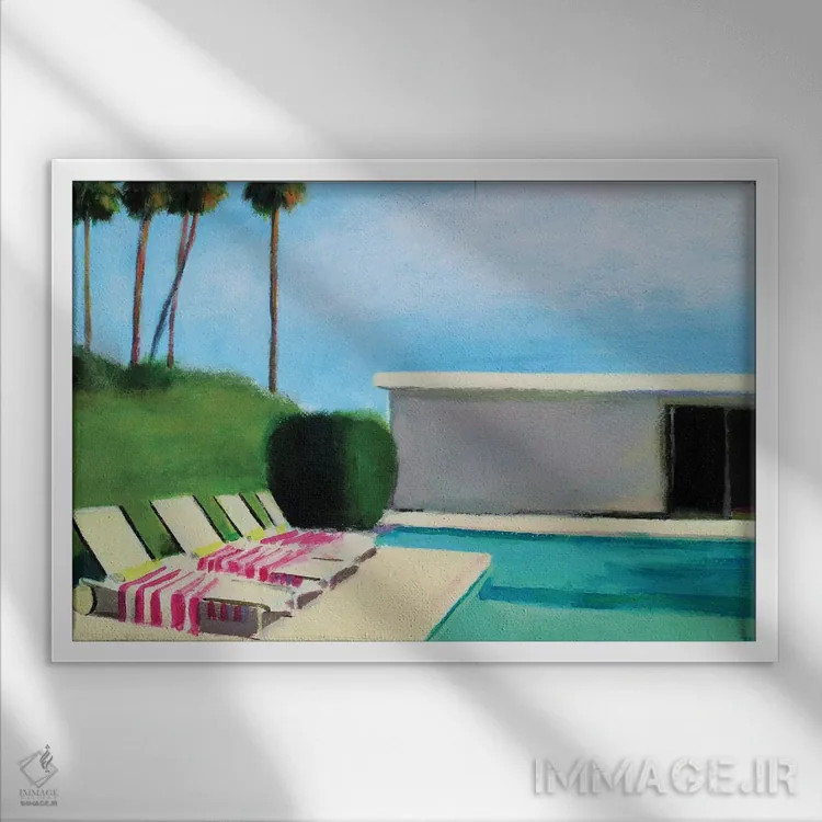 تابلو دکوراتیو کنار استخر شنا اثر ایوا باکلانه - نمای قابدار سفید