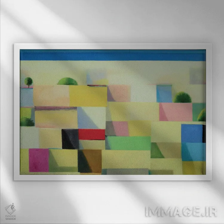 تابلو انتزاعی ساحل آفتابی اثر ایوا باکلانه - نمای قابدار سفید