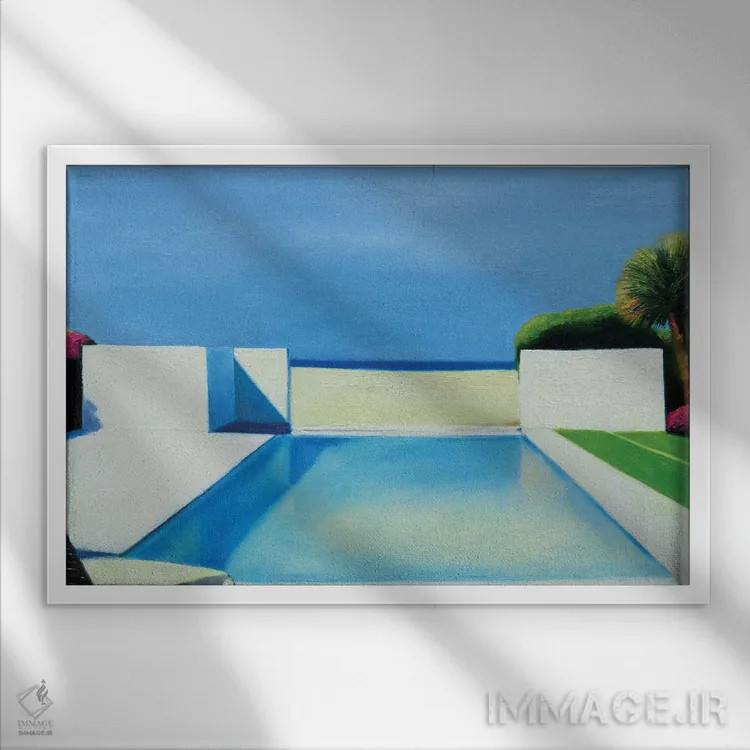 تابلو مدرن استخر کنار ساحل اثر ایوا باکلانه - نمای قابدار سفید