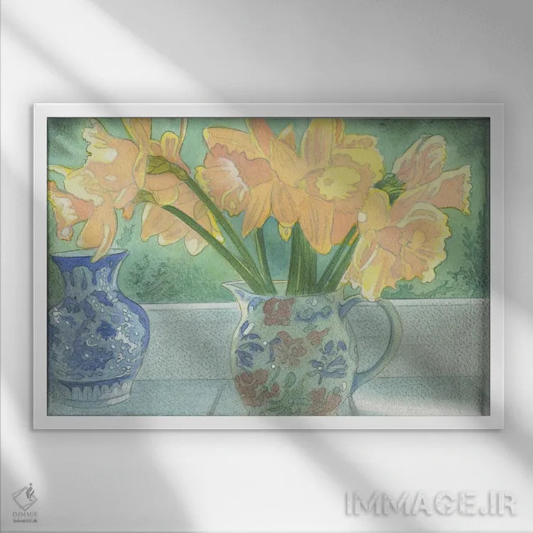 تابلو دکوراتیو نرگس دو اثر ایان بک - نمای قابدار سفید