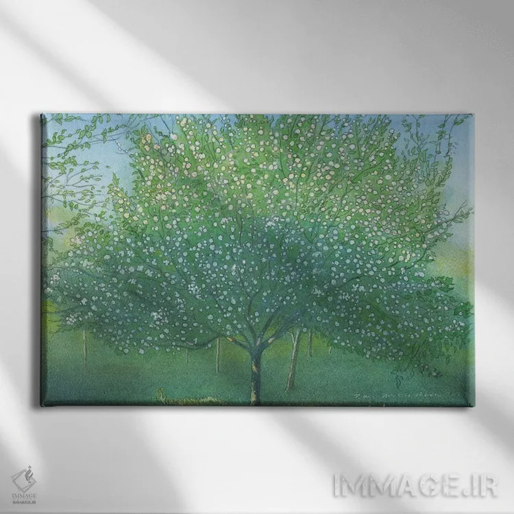 تابلو دکوراتیو شکوفه سیب ۲۰۲۲ اثر ایان بک - نمای روبهرو روی دیوار