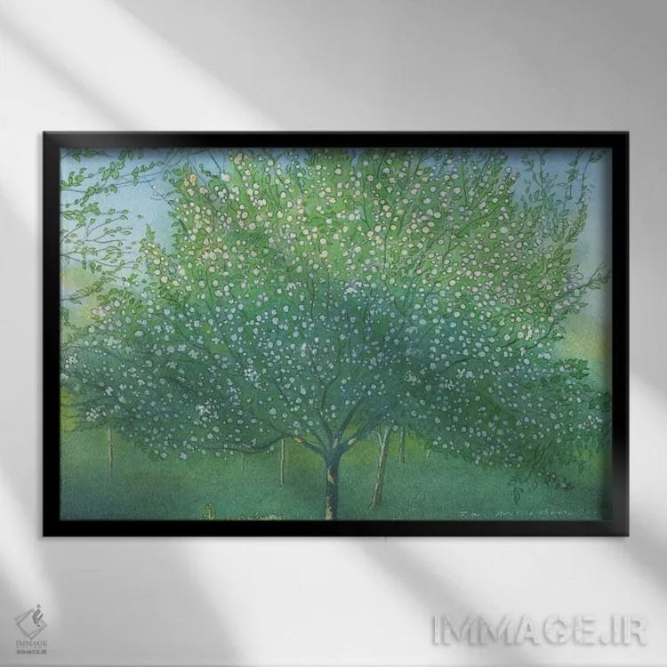 تابلو دکوراتیو شکوفه سیب ۲۰۲۲ اثر ایان بک - نمای قابدار مشکی