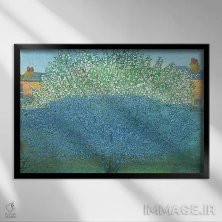 تابلو دکوراتیو شکوفه سیب در سایه اثر ایان بک - نمای قابدار مشکی