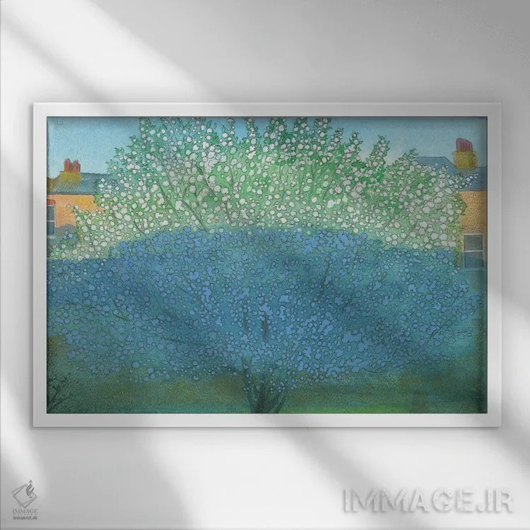 تابلو دکوراتیو شکوفه سیب در سایه اثر ایان بک - نمای قابدار سفید