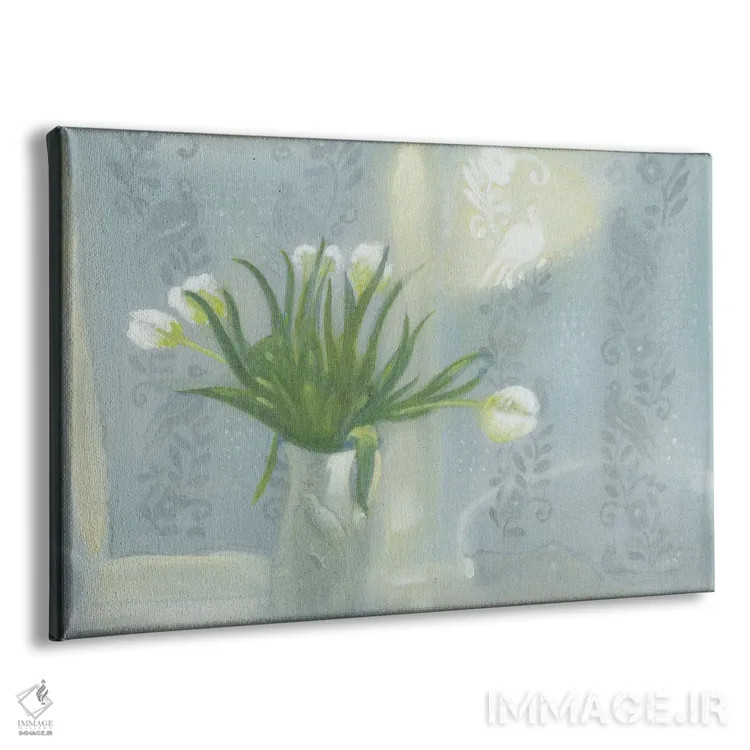 تابلو دکوراتیو لاله های سفید روی زمینه سفید اثر ایان بک - نمای پرسپکتیو محصول
