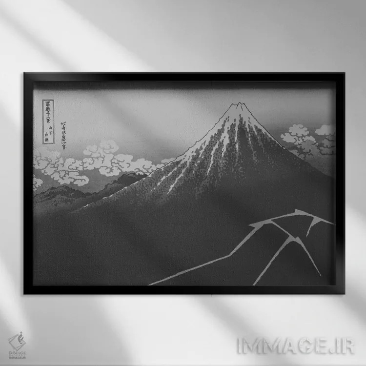 تابلو دکوراتیو طرح صاعقه زیر قله اثر فایو بای فایو کالکتیو - نمای قابدار مشکی