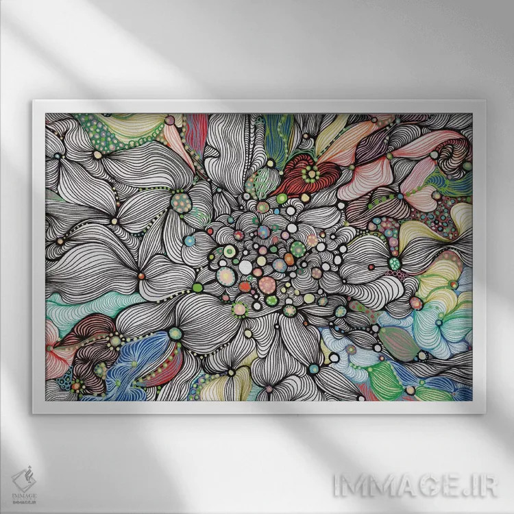 تابلو انتزاعی کف دریا اثر نوئمی ایبارز - نمای قابدار سفید