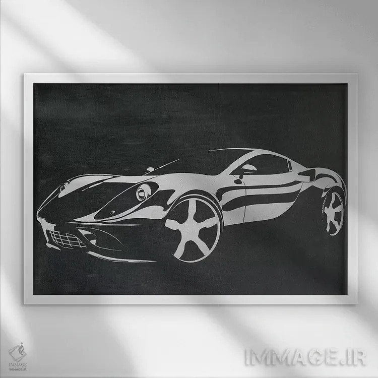 تابلو دکوراتیو رانندگی روی آلومینیوم برس خورده اثر فایو بای فایو کالکتیو - نمای قابدار سفید