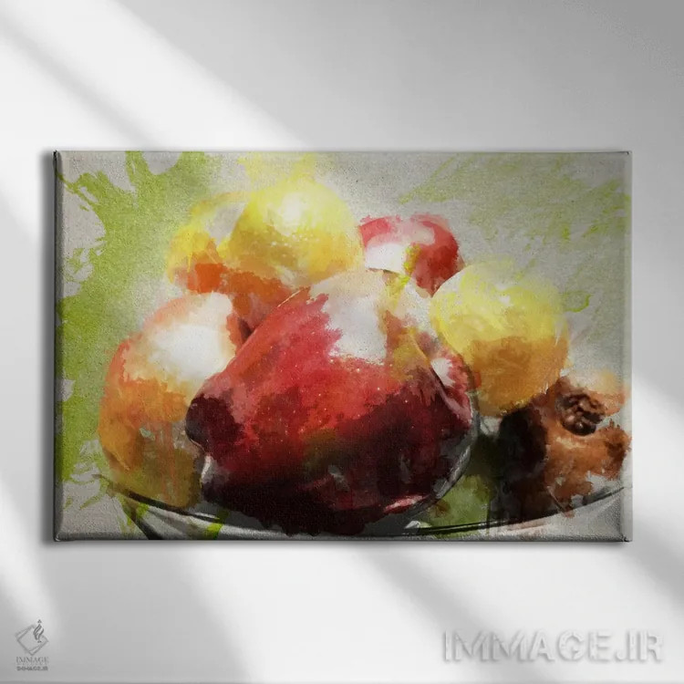 تابلو دکوراتیو طبیعت بی جان با آبرنگ اثر فایو بای فایو کالکتیو - نمای روبهرو روی دیوار