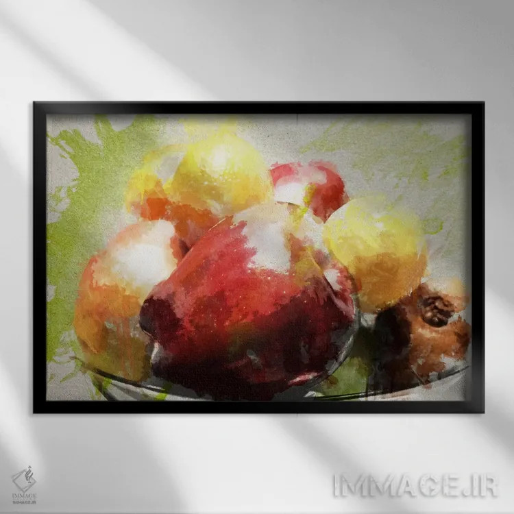 تابلو دکوراتیو طبیعت بی جان با آبرنگ اثر فایو بای فایو کالکتیو - نمای قابدار مشکی