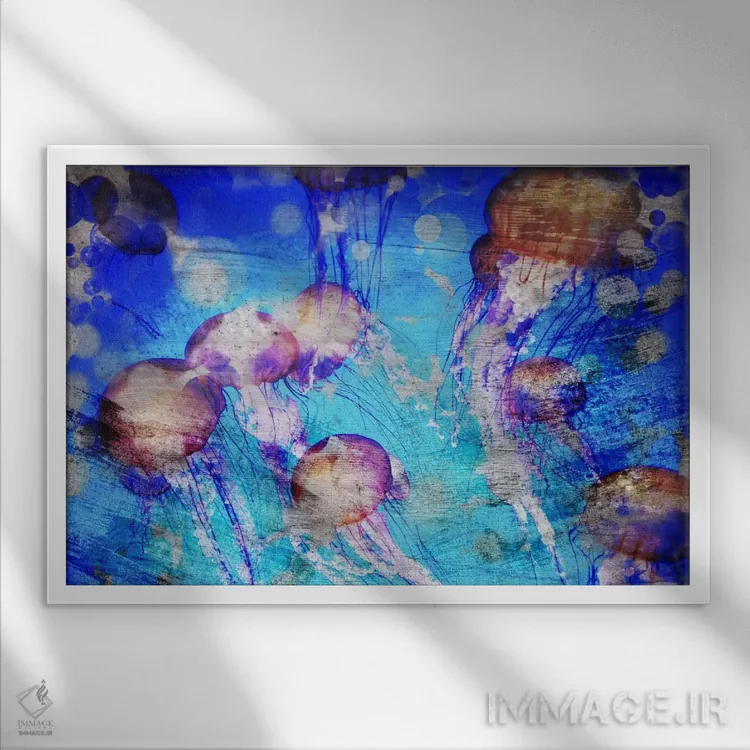 تابلو دکوراتیو عروس های دریایی اثر فایو بای فایو کالکتیو - نمای قابدار سفید