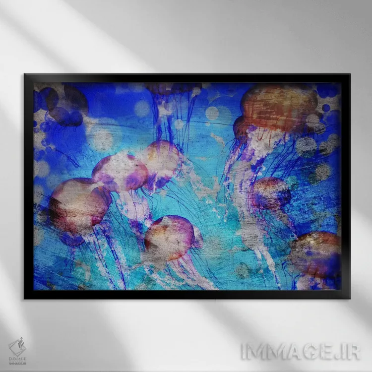 تابلو دکوراتیو عروس های دریایی اثر فایو بای فایو کالکتیو - نمای قابدار مشکی