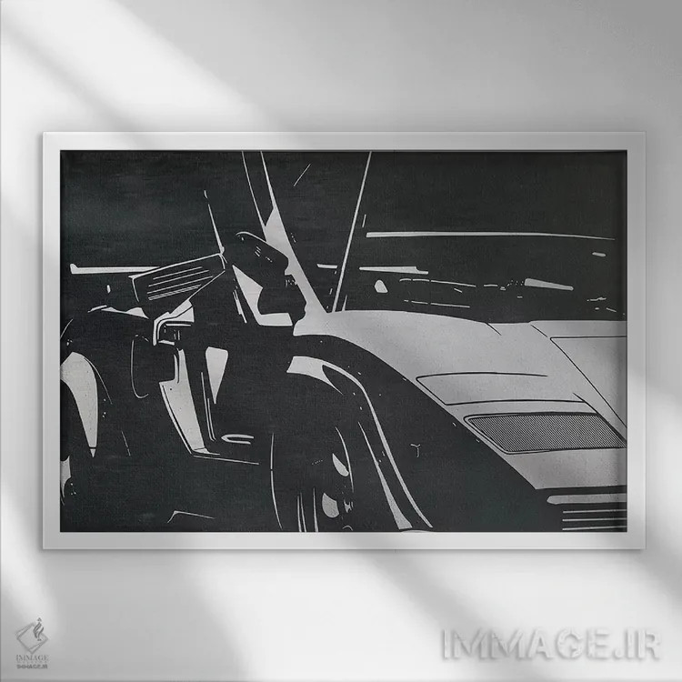 تابلو دکوراتیو آلومینیوم برس خورده شیک و رترو اثر فایو بای فایو کالکتیو - نمای قابدار سفید