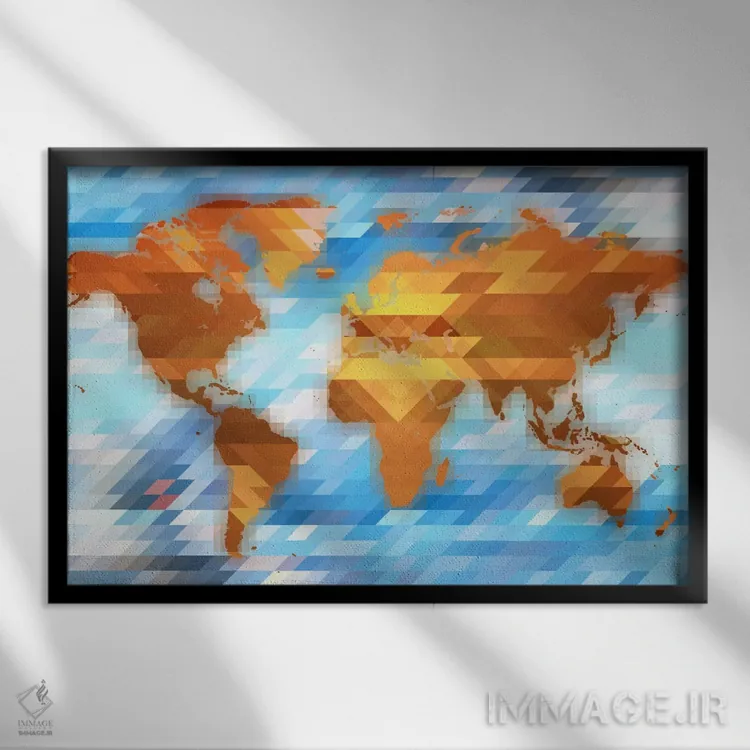 تابلو انتزاعی نقشه چندضلعی زمین اثر فایو بای فایو کالکتیو - نمای قابدار مشکی