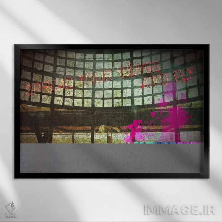 تابلو دکوراتیو بال هایت را بگشا اثر فایو بای فایو کالکتیو - نمای قابدار مشکی