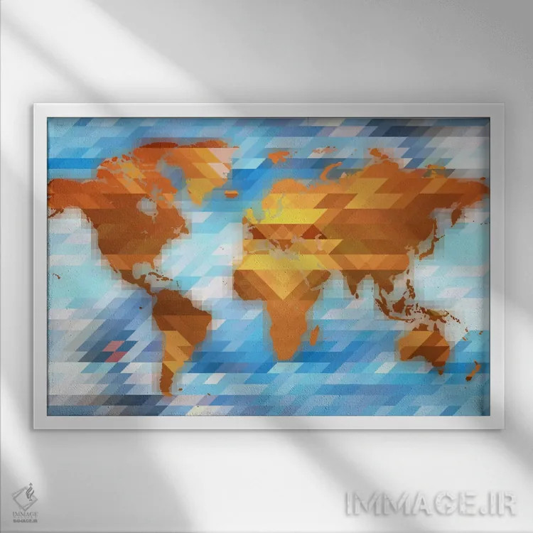 تابلو انتزاعی نقشه چندضلعی زمین اثر فایو بای فایو کالکتیو - نمای قابدار سفید