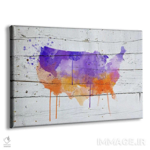 تابلو انتزاعی نقشه آبرنگی چوبی آمریکا اثر فایو بای فایو کالکتیو - نمای پرسپکتیو محصول