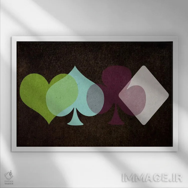 تابلو دکوراتیو خال های کارت روی هم افتاده اثر فایو بای فایو کالکتیو - نمای قابدار سفید