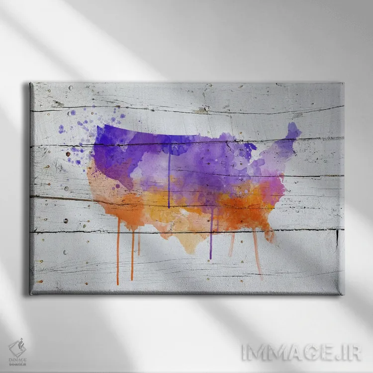 تابلو انتزاعی نقشه آبرنگی چوبی آمریکا اثر فایو بای فایو کالکتیو - نمای روبهرو روی دیوار
